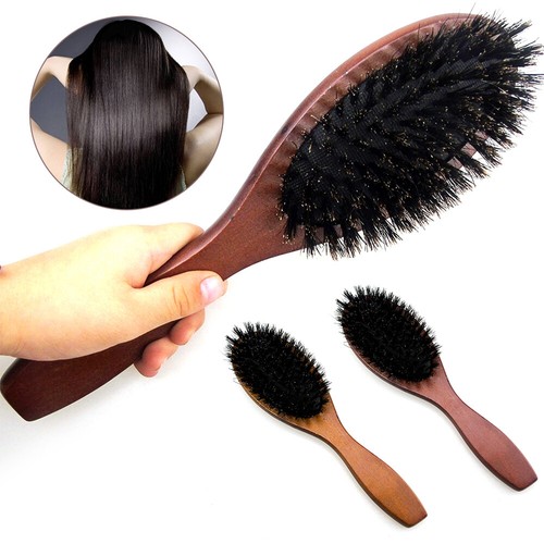 Peine de pelo natural cerdas de jabalí antiestático paleta masaje cepillo del cuero cabelludo mujer dama | eBay