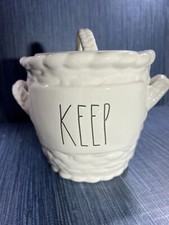 Rae Dunn KEEP Canister LL Basket Design Ivory Ceramic Brand New Fast Shipping