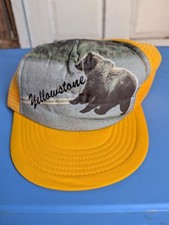 Rare Vintage Yellowstone Yellow Mesh Bear Trucker Hat Made in USA