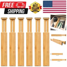 Adjustable Bamboo Drawer Dividers, Expandable Drawer Organizer for Kitchen, B...