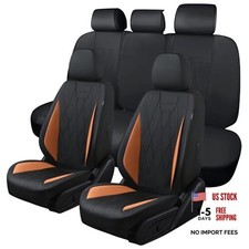 Car Seat Covers Full Set, Leather Car Seat Cushion, Breathable 5Piece Brown