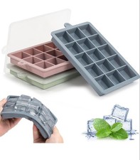 Silicone Ice Cube Tray with Lid, 3 Pack Flexible Ice Cube Moulds Set, BPA Free