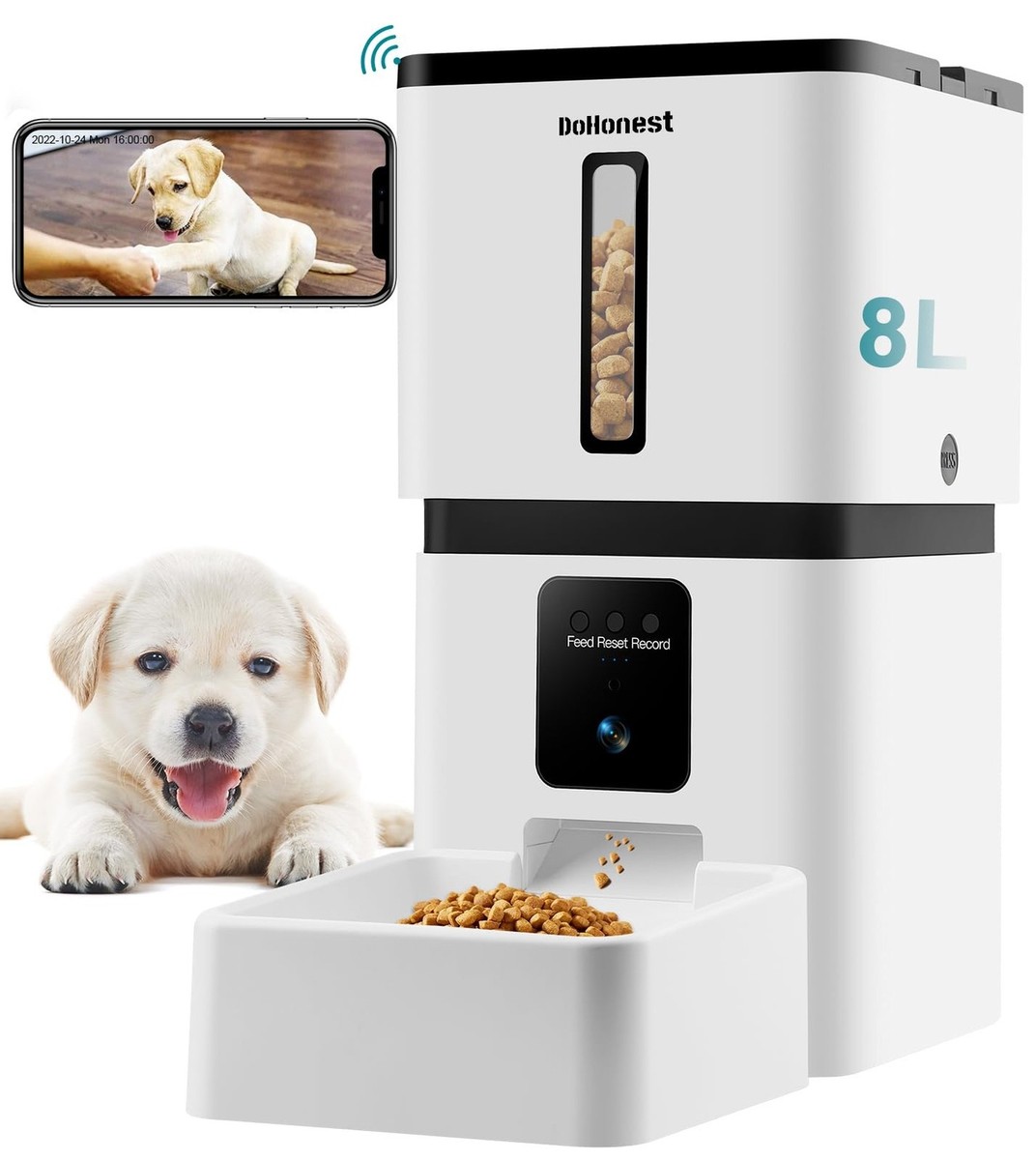 DoHonest Automatic Dog Feeder with Camera: 5G WiFi Easy Setup 8L