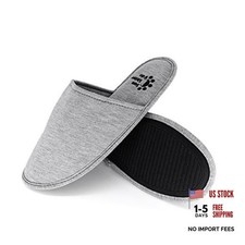Women's Memory Foam Cotton Washable Slippers with Matching Travel Bag 7-8 Grey