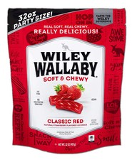 Wiley Wallaby Vegan Red Licorice 2 Pound Pack Soft Chewy Strawberry Flavor