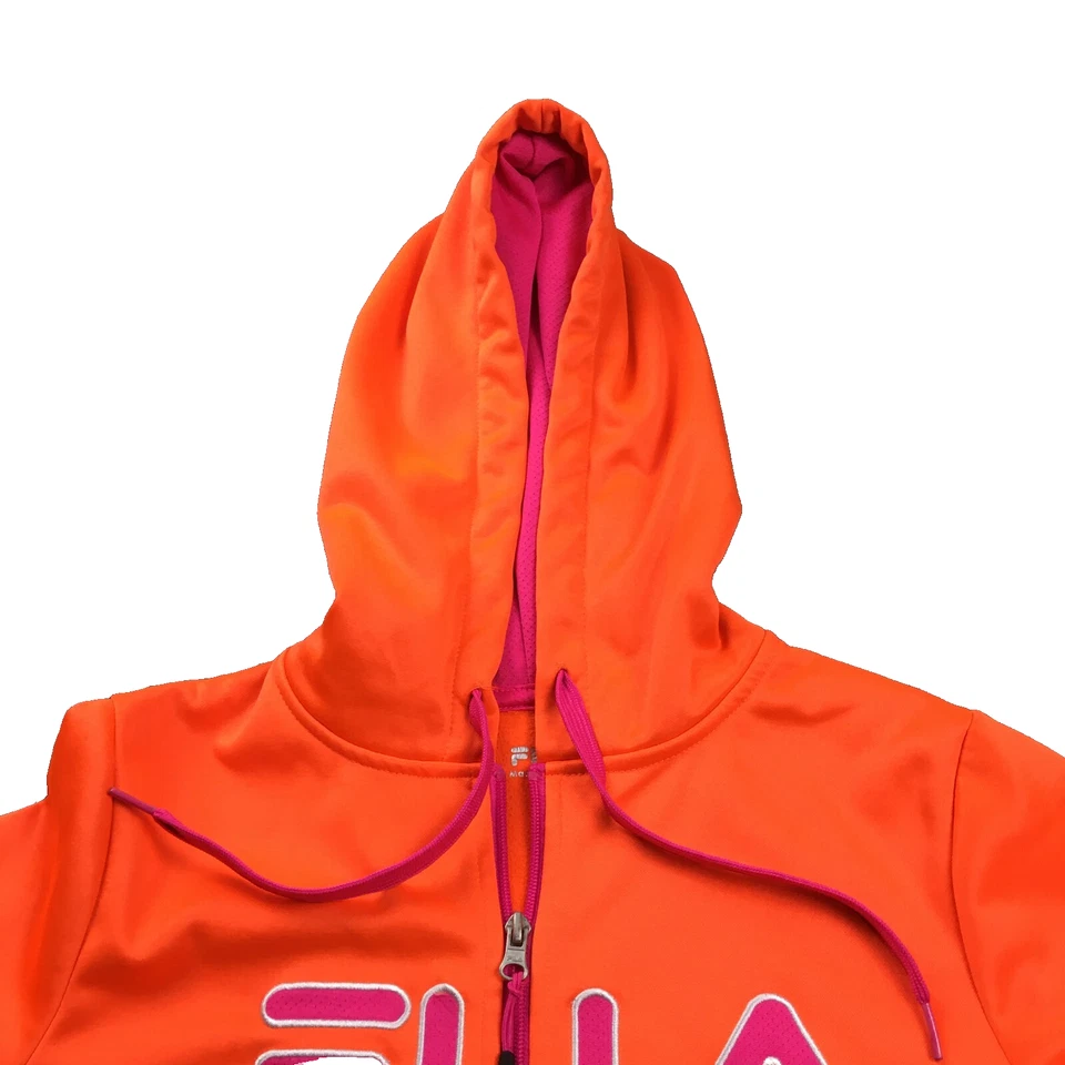 FILA Womens Full Zip Hooded Jacket Sz S Orange Pink Logo Long Sleeve - Image 2 of 4