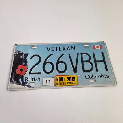 BC British Columbia Veteran License Plate Nov 2019 Sticker Canada 266 VBH Poppy