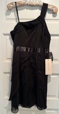 NWT Adrianna Papell Black 8 Draped One-Shoulder Flutter Sleeveless Dress Ret 149