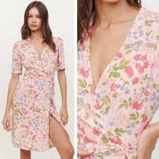 Reformation Laurent Blush Pink Floral Wrap Mini Dress Womens Size M