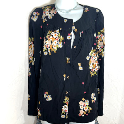 Maeve Top Womens Size M Blouse Black Floral Career