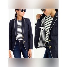 J. Crew Rhodes Tipped Linen Nautical 2 Button Blazer in Navy Blue Size 6