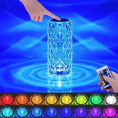 Tischlampe Kristall Nachtlicht Touch Control USB Wiederaufladbar Nachttischlampe Deko