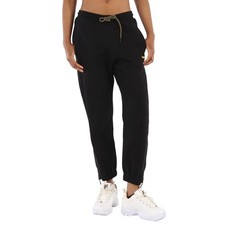 Reebok Ladies Black Logo-embroidered Track Pants, Size Medium