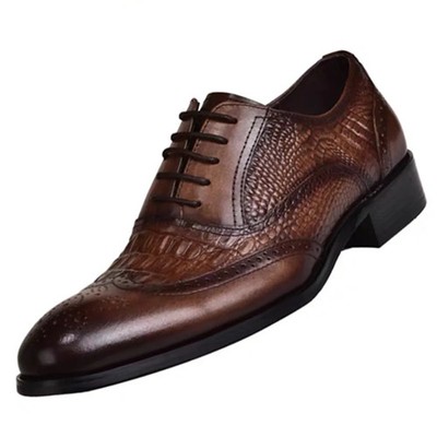 Men's Casual Lace Up PU Leather Groom Wedding Pointed Toe Dress Leather Shoes 