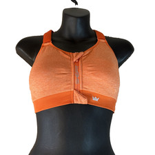 SHEFIT Adjustable Sports Bra Zip Front Orange M Low Impact Wirefree Yoga Walking