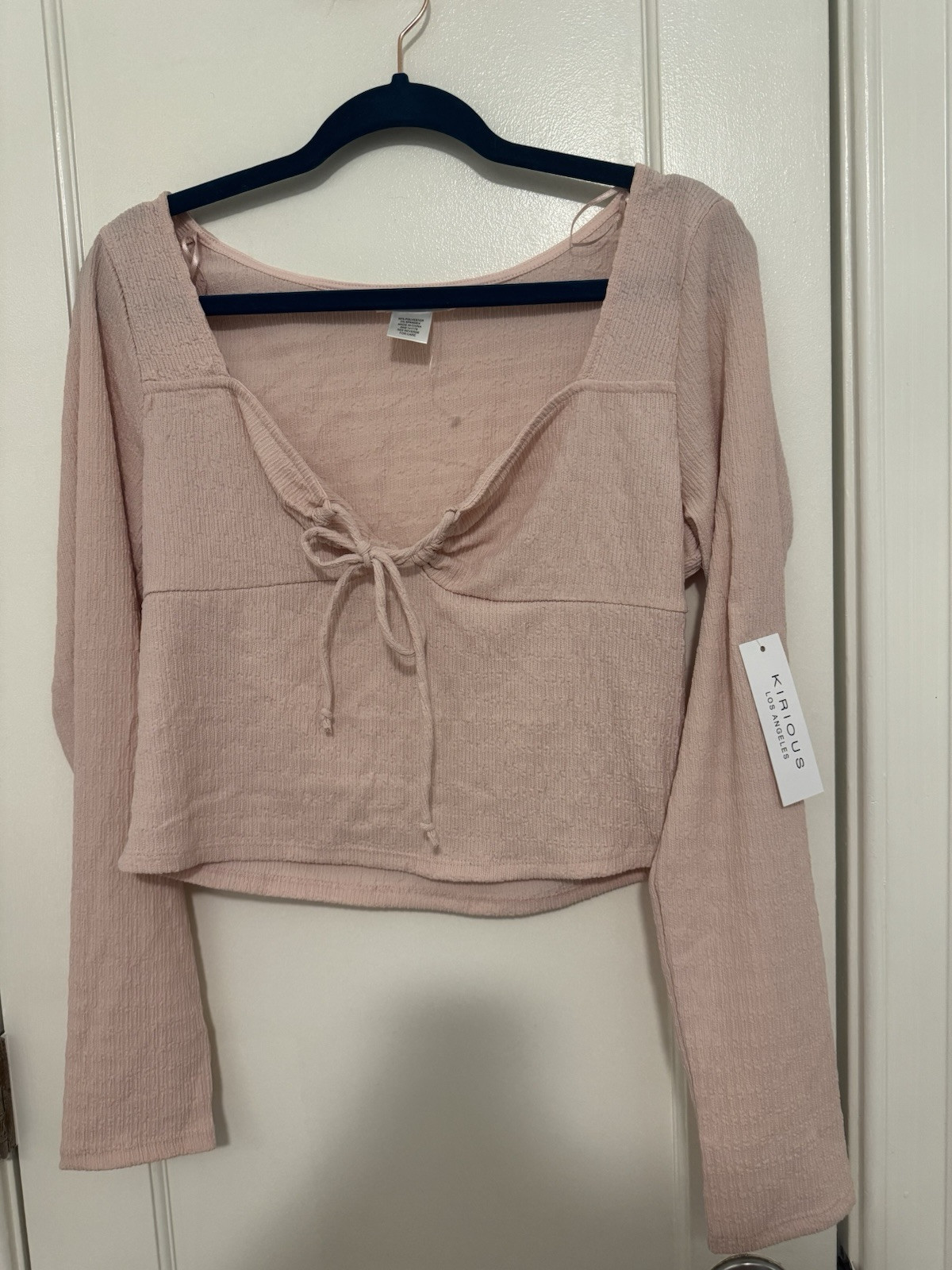 Kirious Los Angeles Womens XL Pink Top Blouse Cropped Crinkle Long Sleeve NEW