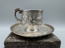 French H&H  Sterling Silver Demitasse Cup and Saucer, late 19th C., 116 grams