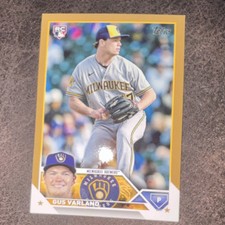2023 Topps Update Series Gus Varland Milwaukee Brewers #US241 Gold Rookie Card. rookie card picture