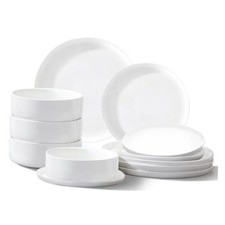 Plates and Bowls Sets,12 Pieces Porcelain Dinnerware Sets, White Ceramic