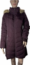 Tommy Hilfiger Maroon Faux-Fur-Trim Hooded Chevron Puffer Coat- Size Extra Small