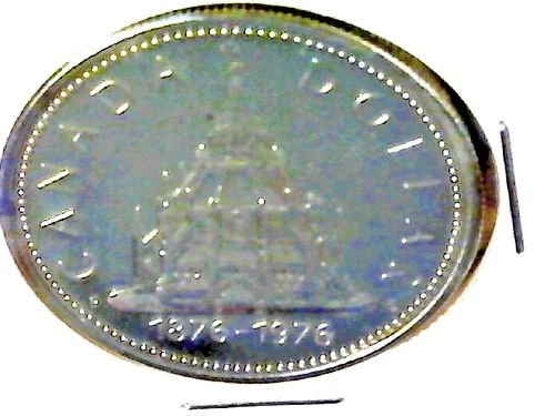 Canadian Coins Silver Dollar Proof like Parliament Library 1876 - 1976 Tarnished