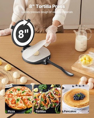 Tortilla Press, 8 Inch Cast Iron Tortilla and Roti Maker, Heavy Duty Tortillado