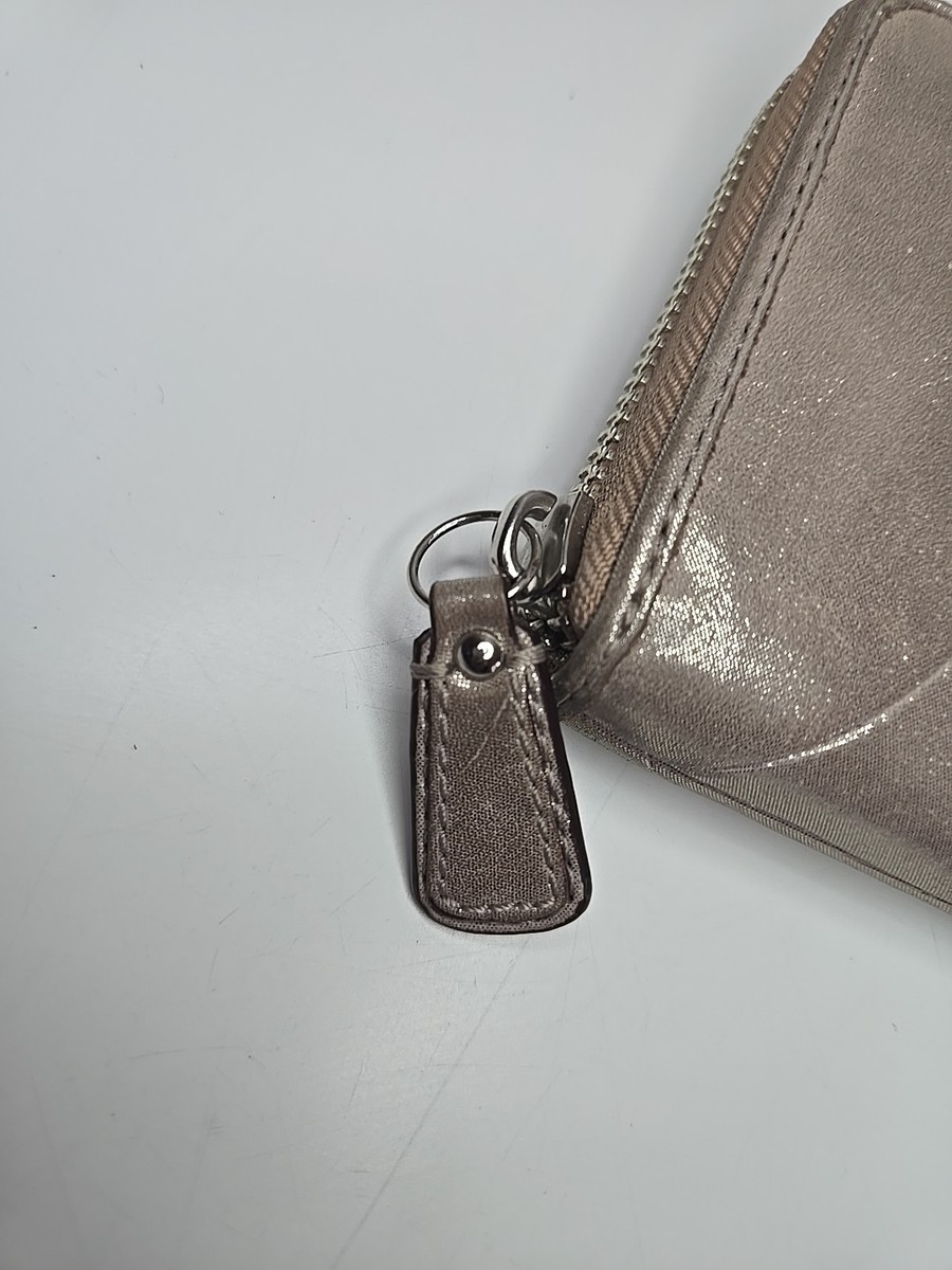Coach Soho Metallic Pewter Silver Big Buckle Zip Around