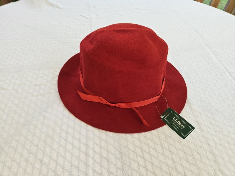 Vintage L.L Bean Wool Wide Brim Red Crusher Hat Women's  Size XL Made In USA