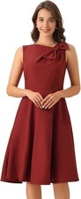 Allegra K Evening Women's Cocktail Dress Flared Sleeveless Formal Wine Red Small