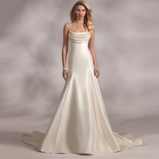 Boho Bohemian Wedding Dress Lvory Satin Pearl Ruched Mermaid Spaghetti strap