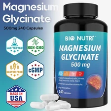 Magnesium Glycinate 500mg 240 Capsules High Absorption Supplement for Women Men