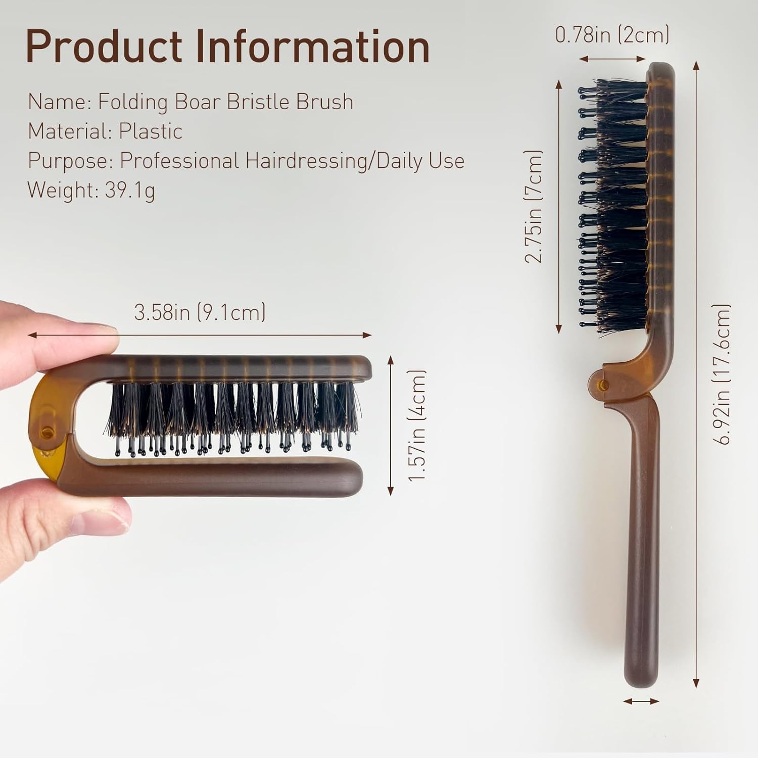 Travel Folding Hair Brush Portable Pocket-Sized Boar Bristle Brush for Men Women