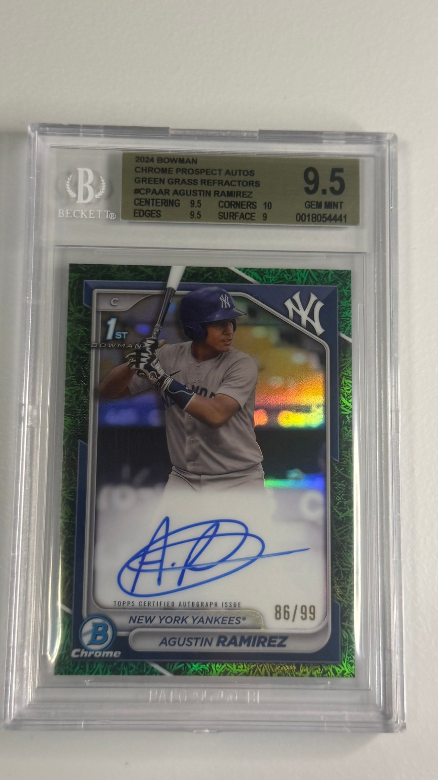 2024 Bowman Chrome Prospect #CPAAR Agustin Ramirez green grass ref auto BGS 9.5