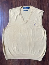 Polo By Ralph Lauren Yellow Sweater Vest Men s XL 100 PIMA Cotton Vintage Rare