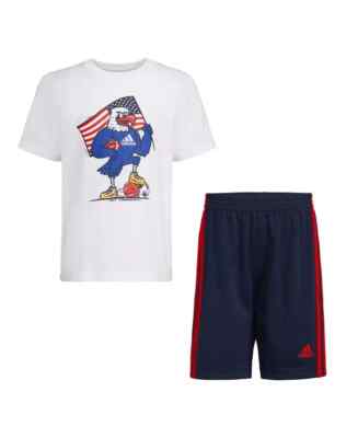 ADIDAS Little Boys Cotton Graphic T-shirt and Shorts Set Red