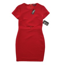 Express Dress Womens XS Red Ribbed Cut-out Bodycon Short Sleeve Round Neck