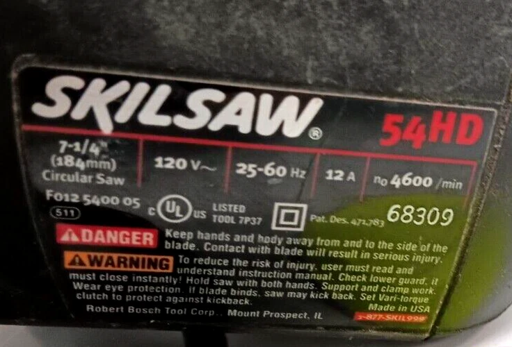 ЦИРКУЛЯРНАЯ ПИЛА SKIL SAW 54 HD 12 АМПЕР 7-1/4 ДЮЙМА (18 ММ) 120 ВОЛЬТ 2,3 Л. С. MAX MOTOR - Изображение 2 из 4
