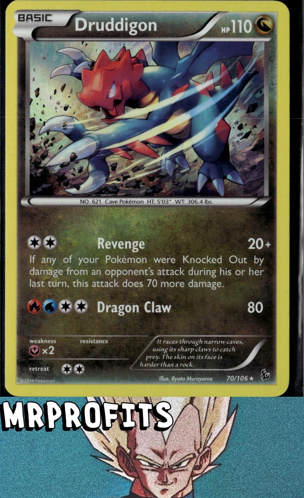 Druddigon - 70/106 - Holo Rare - LP- XY Flashfire ✅