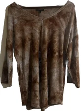 Signature Studio Blouse Womens XL  Brown V Neck  Shirt Top 