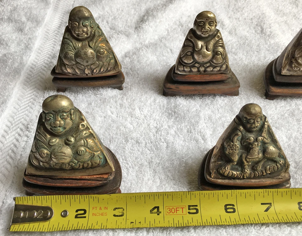 Budas felizes chineses antigos de prata genuína, dinastia Qing C.1800, muito raros - Imagem 3 de 4