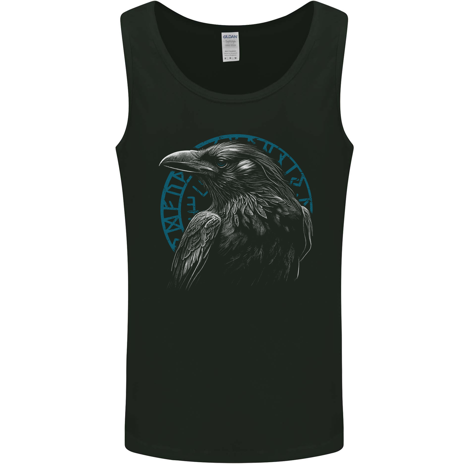 A Raven in Viking Symbols Text Valhalla Mens Vest Tank Top