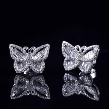 1.25ct Natural Diamond Butterfly Earrings Stud Solid 18K White Gold Lady Jewelry