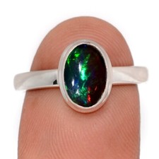 Natural Chalama Black Opal 925 Sterling Silver Ring Jewelry s.8 CR68967