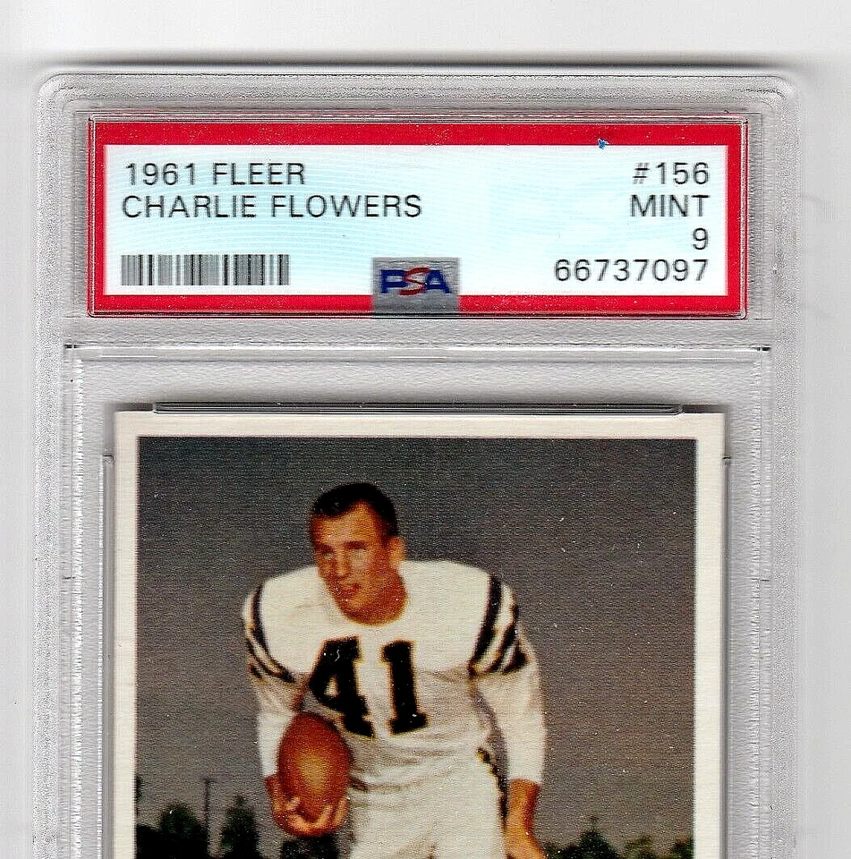 1961 FLEER FOOTBALL CARD #156 CHARLIE FLOWERS GRADED PSA 9 NQ SAN DIEGO CHARGERS - Image 2 of 4
