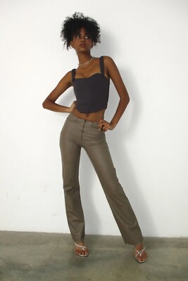 Peachy Den Brown faux Leather Trousers Size L Walnut straight leg