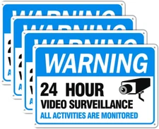 Video Surveillance Sign, 4-Pack 12" X 8" Security Camera Sign, Reflective
