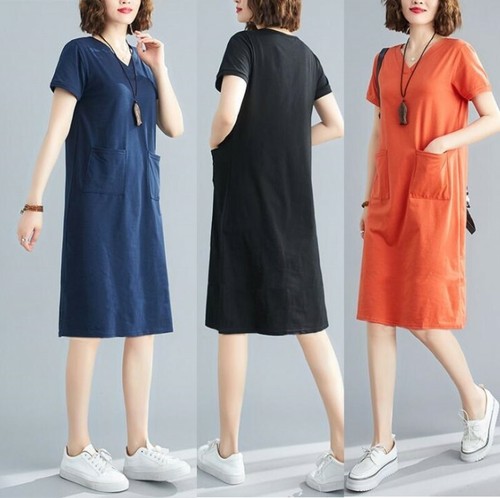 Women Summer Knee Length T Shirt Dress 