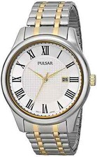 Pulsar Mens PH9041 Traditional Silver Dial Two Tone Steel Stretch Bracelet Watch