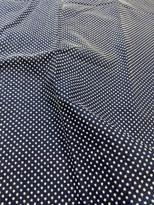 Vintage Navy Blue Fabric w White Flocked Dots 24"x45"+ Polkadot Flocking Cotton