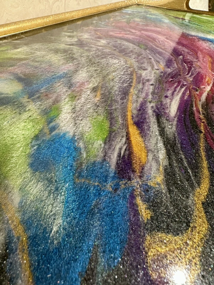 Bandeja de cama de arte de resina epoxi mesa para servir desayuno mesa de escritorio portátil patas plegables Foto 2 de 4